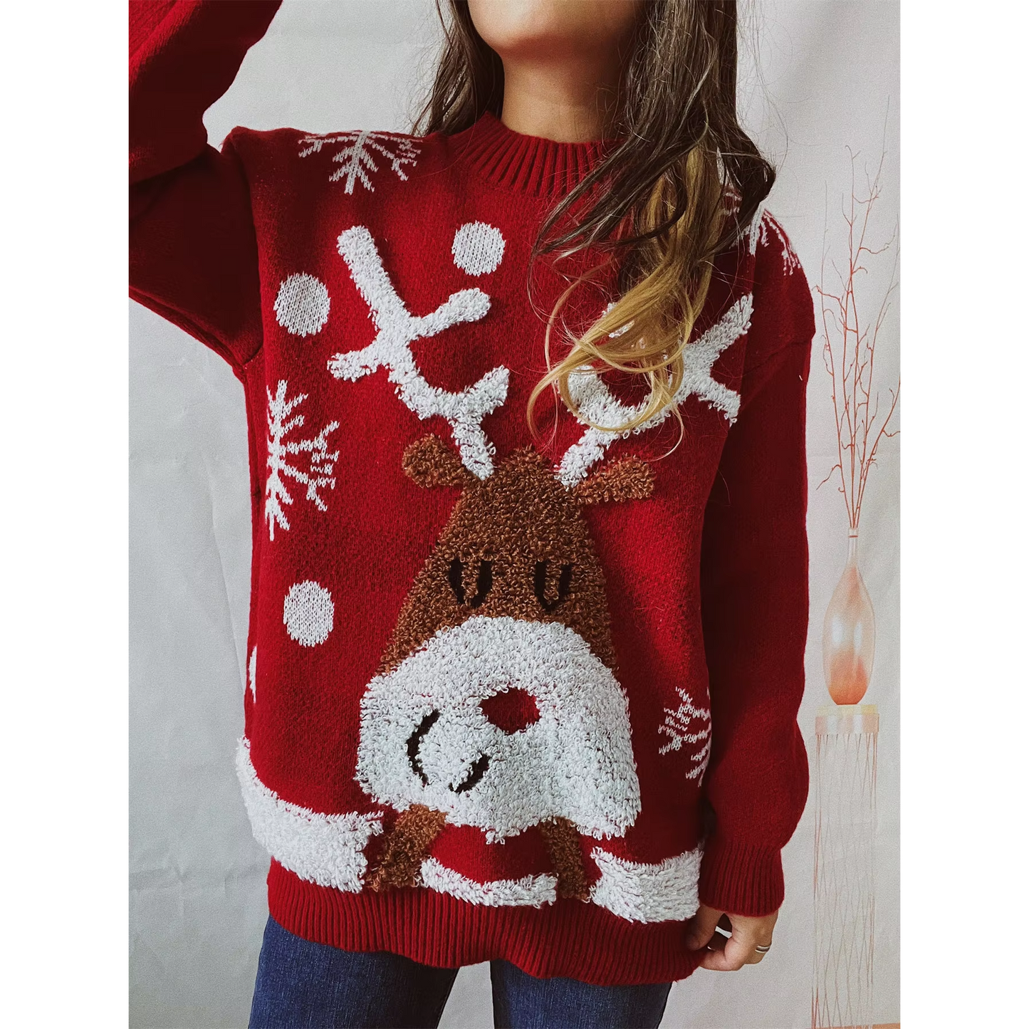 Sweevor - Weihnachtspullover mit Rentier-Motiv und festlichem Strickdesign