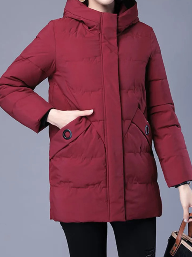 Quilore - Damen Gesteppte Jacke mit Kapuze und Taschen, Wintermantel Langschnitt