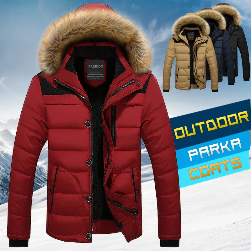 Bergman - Parka Winterjacke Herren mit Kapuze, Fellkragen und wasserabweisendem Material