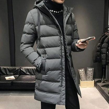 Brenlox - Puffer Jacke Herren - Lange Winterjacke mit Kapuze und Windschutz