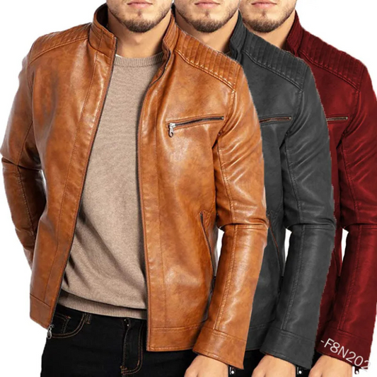 Brodell - Lederjacke Herren - Modische Bikerjacke mit Reißverschluss und Details