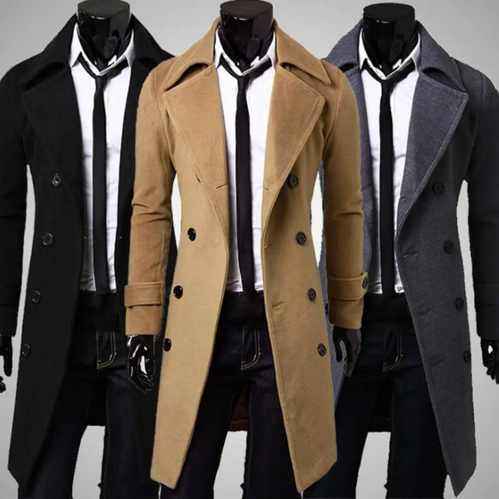 Vintrom - Mantel Jacke Herren – Langer Doppelreiher Trenchcoat, Klassischer Wintermantel