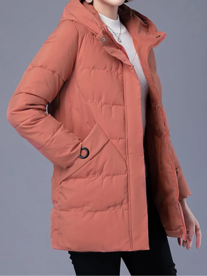 Quilore - Damen Gesteppte Jacke mit Kapuze und Taschen, Wintermantel Langschnitt