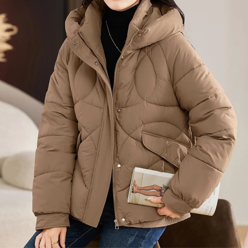 ChicZen - Damenmantel Jacke - Stepp Winterjacke mit Kapuze und Reißverschluss