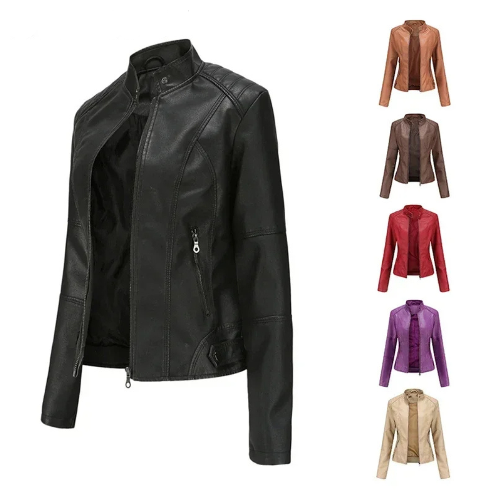 Rellena - Lederjacke Damen - Elegante Jacke mit Stehkragen und Reißverschlussdesign