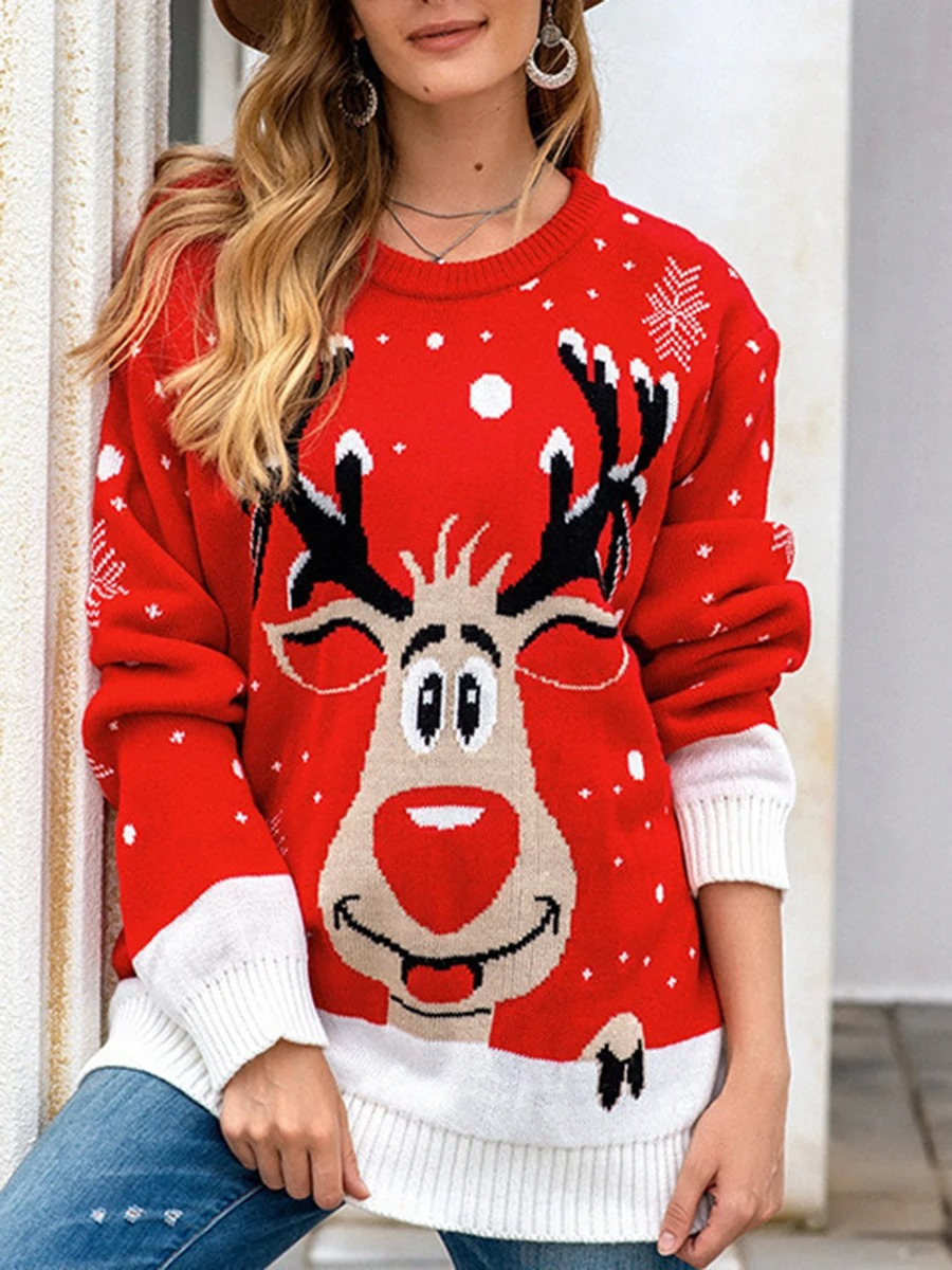 Sweevie - Weihnachtspullover mit Rentier-Motiv – Lustiger Damen Winterpullover