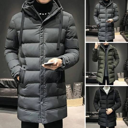 Brenlox - Puffer Jacke Herren - Lange Winterjacke mit Kapuze und Windschutz