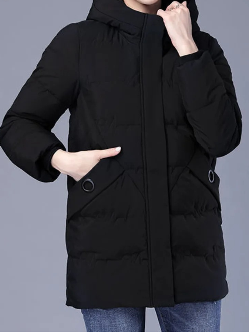 Quilore - Damen Gesteppte Jacke mit Kapuze und Taschen, Wintermantel Langschnitt