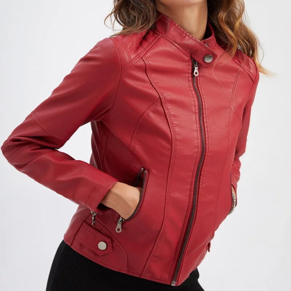 Rellena - Lederjacke Damen - Elegante Jacke mit Stehkragen und Reißverschlussdesign